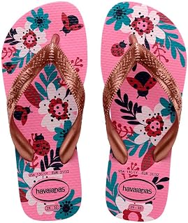Havaianas - Kids Flores, Flip Flops, Comfortable, Durable and Fun, Floral Print Sole, Metal Straps and Non-Slip Sole, Girls and Girls