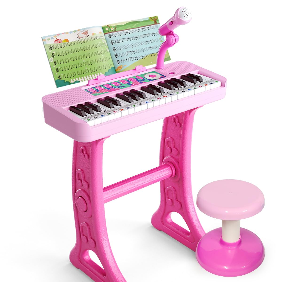 Kids Piano Keyboard Toy with Stool Toddler Girls Pink Toy Piano with Stand | Toy