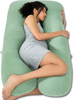 QUEEN ROSE Cooling Pregnancy Pillow, U Shaped Maternity Body Pillow, Green | Rayon derived from bamboo with a buttery soft, breathable feel for hot sleepers and comfortable full body support