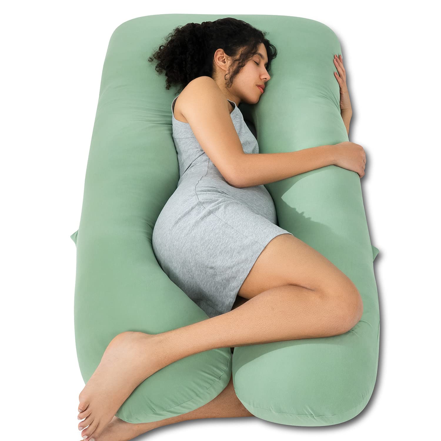 QUEEN ROSE Cooling Pregnancy Pillow, U Shaped Maternity Body Pillow, Green | Ray