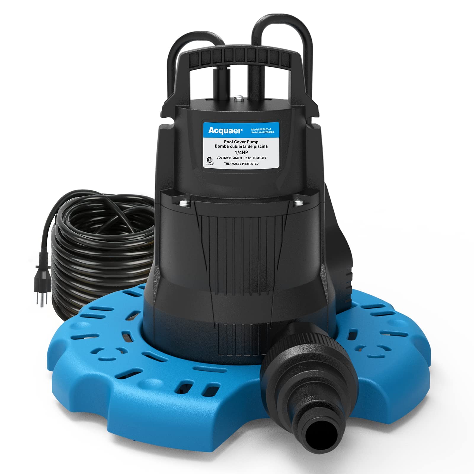 Acquaer 1/4 HP Automatic Swimming Pool Cover Pump, 2250 GPH Submersible Sump Pum