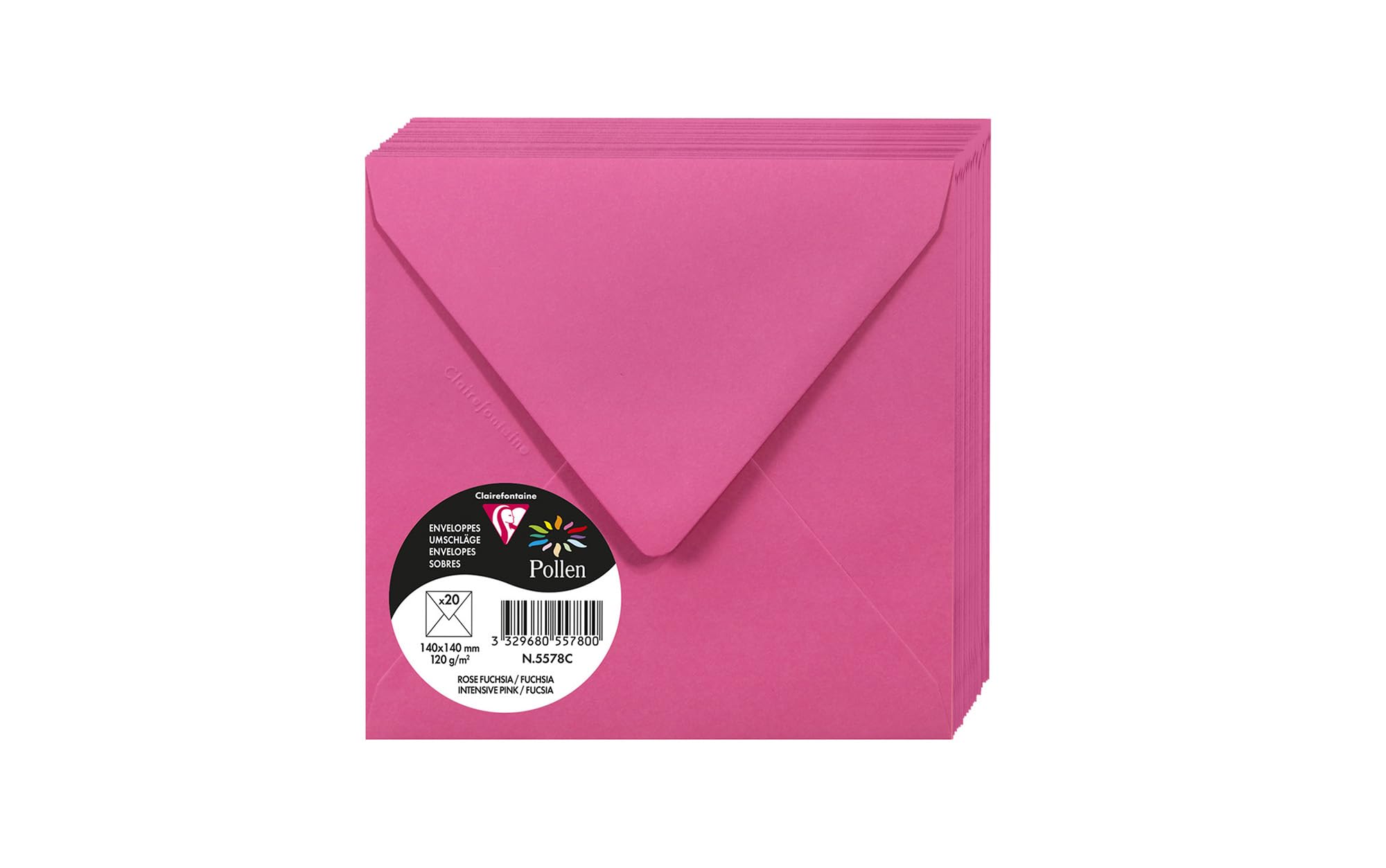 Clairefontaine 5578C Pack of 20 Gummed Envelopes 14 x 14 cm 120 g Fuchsia