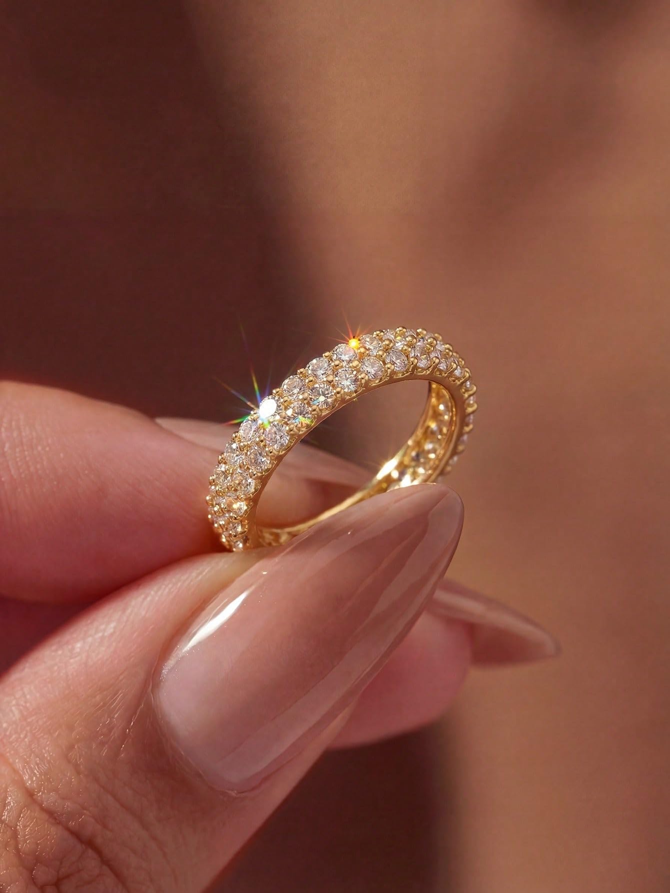 1 anillo de compromiso de plata 925 con doble fila de circonitas, regalo de joye