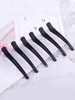 6 Pcs Hair Clips for Styling Section Non Slip Trace Duck Claim Hair Clip with Silicone Band Salon and Home Hair Cutting Clips for Hair Salon, Men and Women - Black Length 4.4"