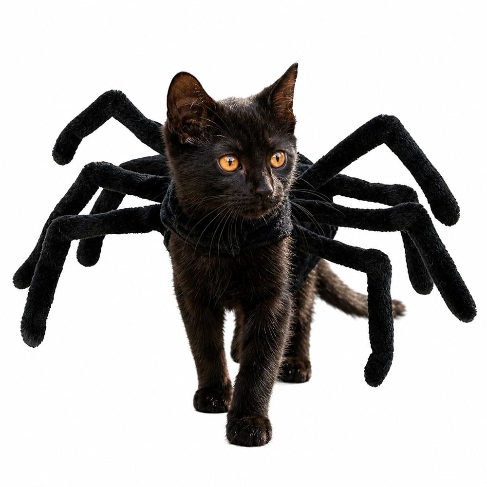Halloween Spider Costume for Dogs & Cats, Adjustable Velcro Pet Outfit (Spide Le