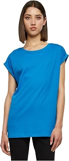 URBAN CLASSICS Women's Rolled Sleeve T-Shirt, Women's Short Sleeve Cotton T-Shirt, Round Neck and Rounded Shoulders Tee Shirt