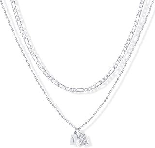 PAVOI Initial Necklace for Women, 14K Gold Plated Double Dog Tag CZ Pendant