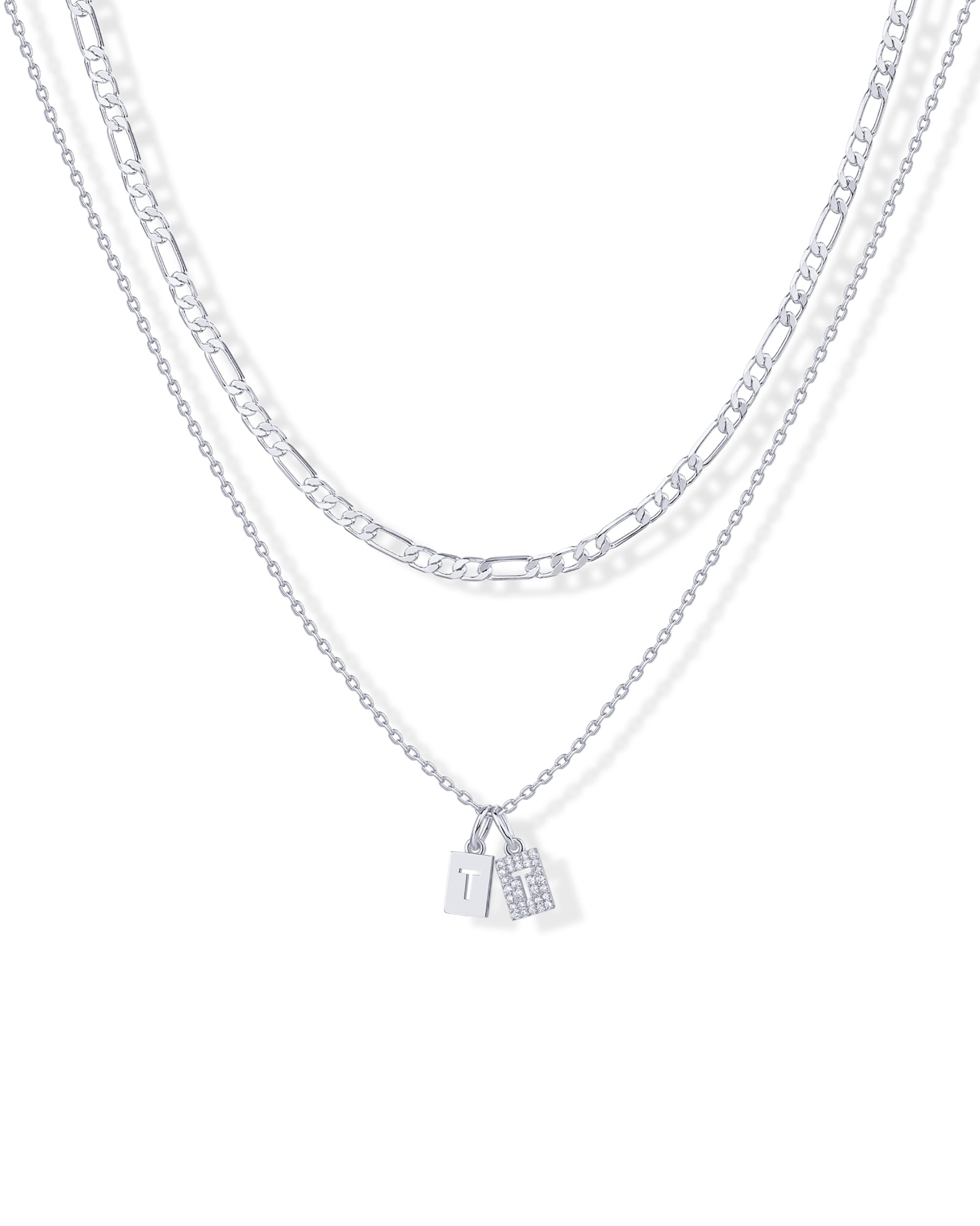 PAVOI Initial Necklace for Women, 14K Gold Plated Double Dog Tag CZ Pendant