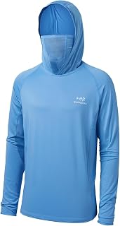 Bassdash - Men's Long Sleeve Top with UPF 50+ Protection and Built-in Face Mask, Neck Warmer and Hood, Ideal for Fishing