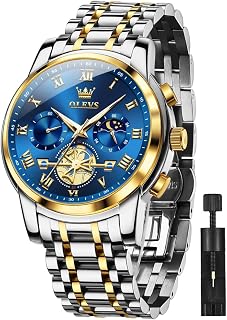 OLEVS Mens Square Analog Quartz Date Stainless Steel Waterproof Luminous Two Tone Wrist Watch