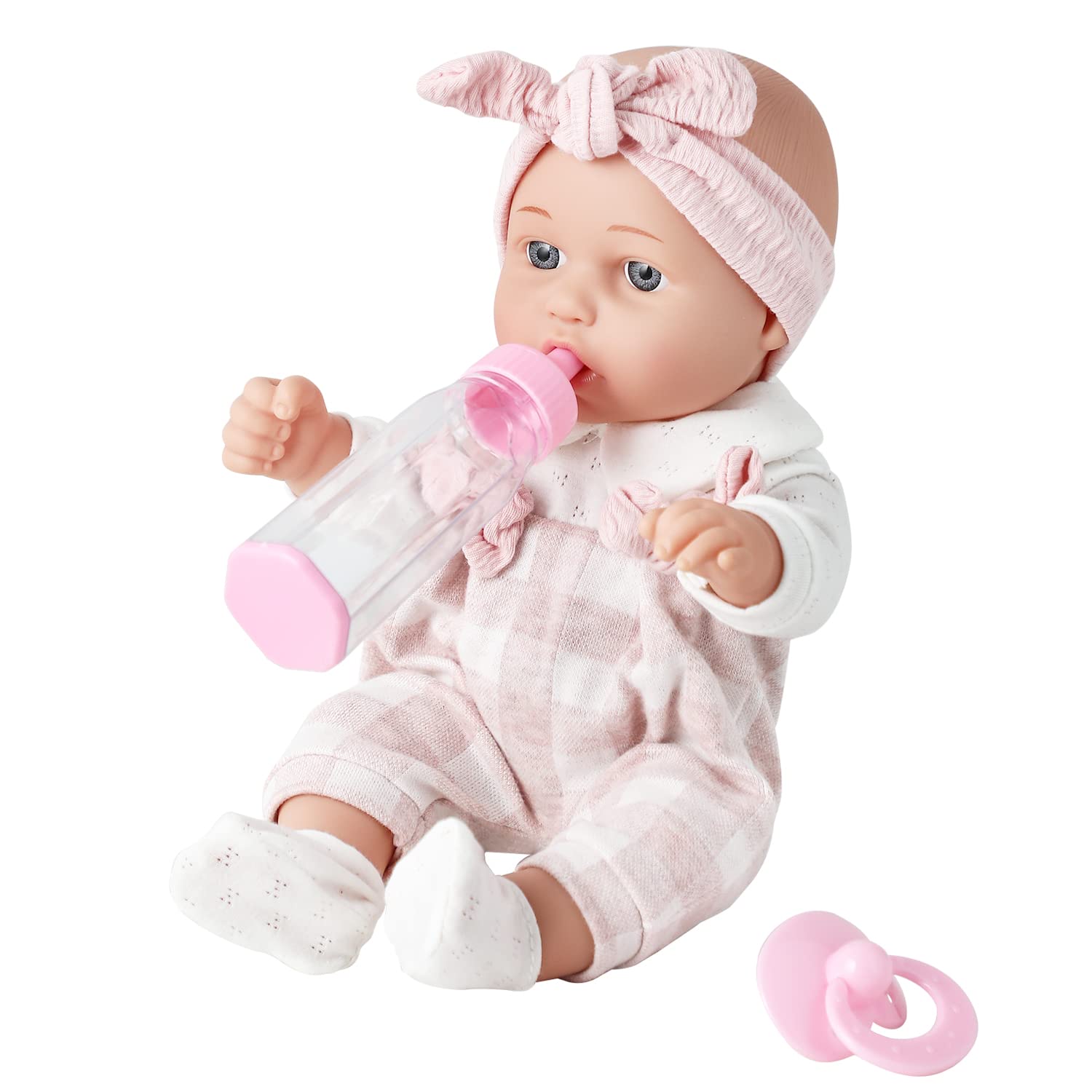 Enjoyin 12'' Baby Doll in Gift Box with Pink Cloths, Pacifier, 13''x13'' Microfa