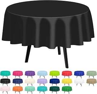 QIKSION 2 Pack Black Plastic Tablecloth Disposable Circle Table Covers Black Table Cloths for Parties Bridal Shower Birthday Wedding, Fits 6 Foot Round Tables (84 Inch)