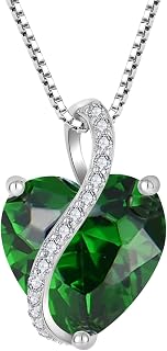 YL Heart Necklace for Women 925 Sterling Silver Pendant 12 Birthstone Cubic Zirconia Necklace Jewellery Gifts for Mum Her Wife Girlfriend