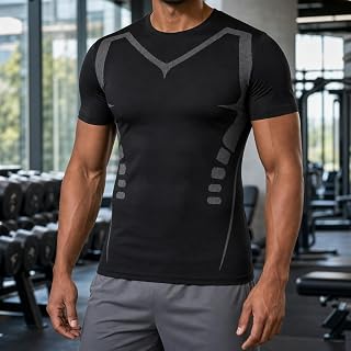 1/3/5 Pack Men's Short Sleeve Compression Shirts, Quick Dry Workout Shirt with Athletic Elastic Base Layer for Gym Running