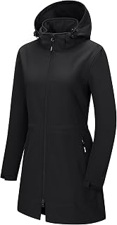 Outdoor Ventures Ladies Soft Shell Jacket with Removable Hood Fleece Lined Insulated Windbreaker Long Warm Jacket