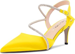 Castamere Women's Medium Needle Pointed Toe Ankle Strap Sandals Diamond Crystal 6.5 CM Heels