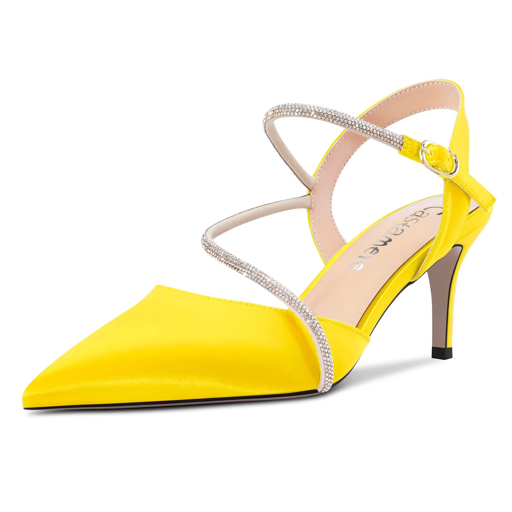 Castamere Women's Medium Needle Pointed Toe Ankle Strap Sandals Diamond Crystal 