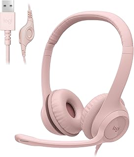 Logitech H390 Wired Headset for PC/Laptop, Stereo Headphones with Noise Cancelling Microphone, USB-A, in-Line Controls for Video Meetings, Music, Gaming and Beyond - Rose (Renewed)
