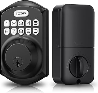 TEEHO TE001 Keyless Entry Deadbolt with Keypad for Front Door, Matte Black | ANSI Grade 3 Security, 20 User Codes, Low Battery Alert, IP54 Waterproof, One Touch Lock, Anti-Peep Password & 2 Backup Keys