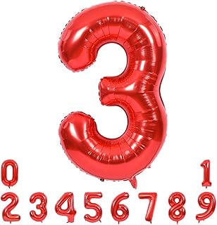 TONIFUL 40 Inch Red Number 3 Balloons Large Foil 3rd Birthday Decorations | Red 3 Balloon Number Three for 3rd 13th 23rd 30th Birthday 3 Year Anniversary, Red Birthday Decor for Men Women Boys Girls