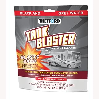 Tank Blaster - Level Sensor Cleaner - Black & Grey Waste Water Holding Tanks & Portable Tanks Cleaner - 4 x 1.6 oz Packets Thetford - 96527