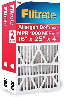 Filtrete 16x25x4 Air Filter, MERV 11, MPR 1000, 2 HVAC Filters | Allergen Defense, 12-Month AC/Furnace Filters, Cleaner Air, Reliable Airflow, (Act. Size 15.88x24.56x4.31 in)