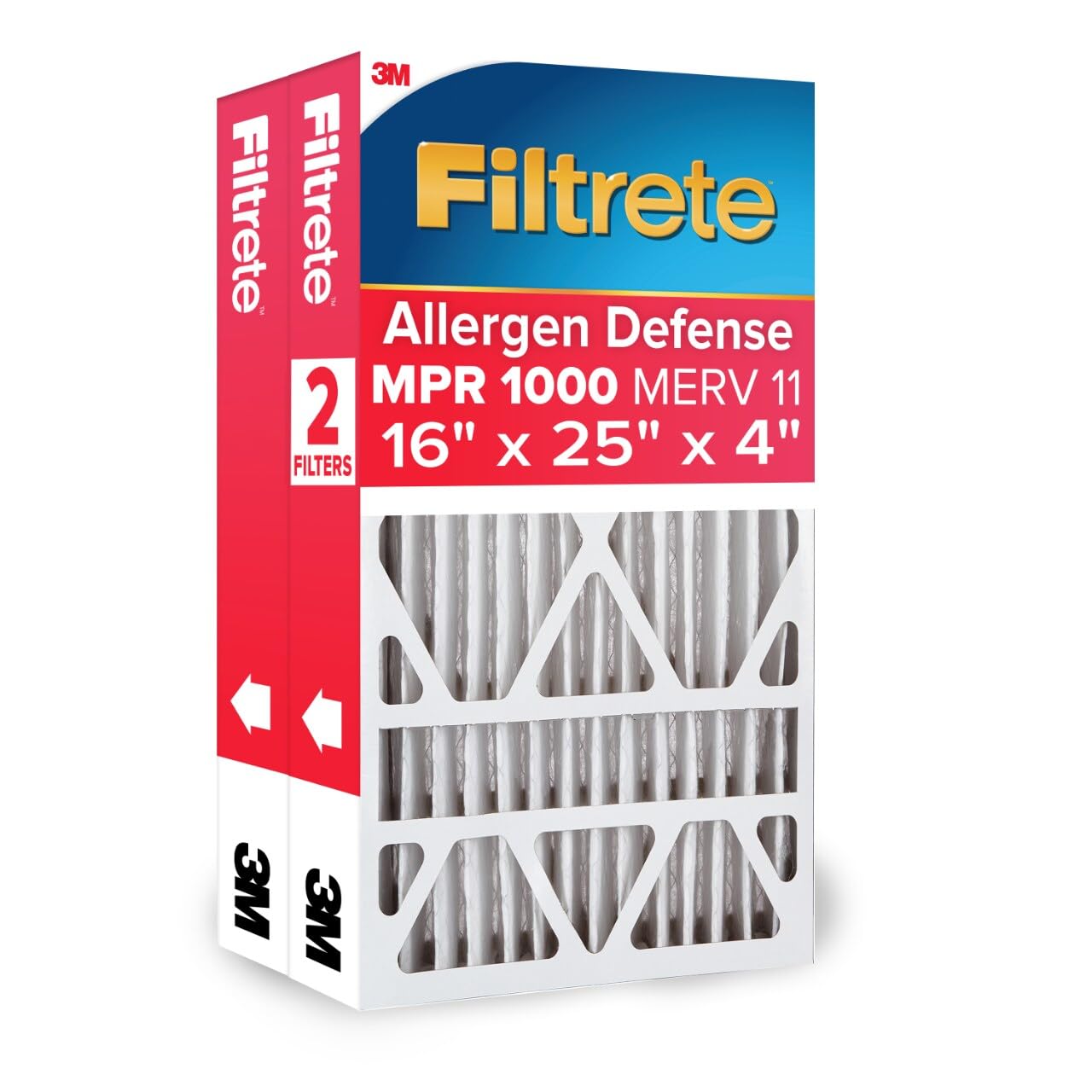 Filtrete 16x25x4 Air Filter, MERV 11, MPR 1000, 2 HVAC Filters | Allergen Defens