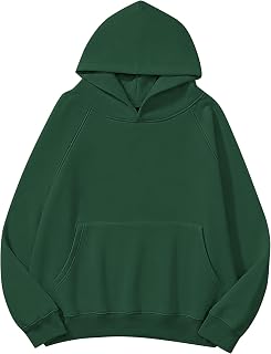 Lauweion Women Solid Basic Fleece Letter Loose Hoodie Sweatshirt Long Sleeve Kangaroo Pocket Drop Shoulder Pullovers Top