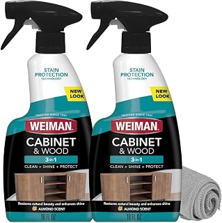 Weiman Cabinet & Wood Cleaner and Protectant Spray, 16 Oz 2 Pack with Towel | Stain Protection Technology, Clean, Shine & Protect Wood Furniture, Doors, Panels, Trim, Restore Color & Sheen, Almond Scent