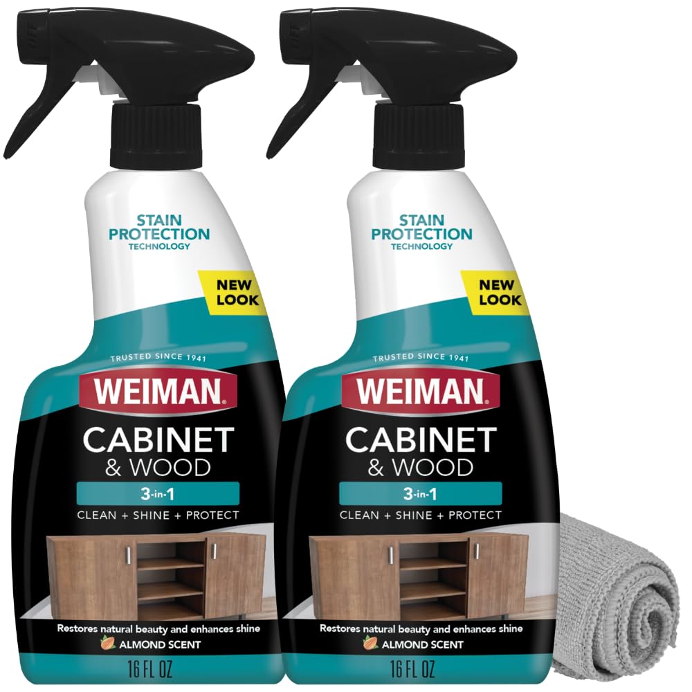Weiman Cabinet & Wood Cleaner and Protectant Spray, 16 Oz 2 Pack with Towel | St
