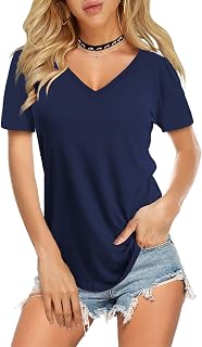 Amoretu レディース 夏 半袖/長袖 Vネック Tシャツ ベーシックTシャツ トップス