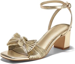 Coutgo woman bow low heel sandal wedding bridal dressy open toe ankle strap