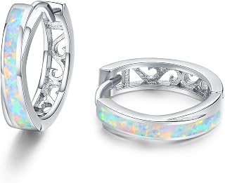 TANGPOET Hoop Earrings for women 925 Sterling Silver Opal Earrings for Girls, Small Hypoallergenic Earring, Huggie Sleeper Earring, Birthday Jewelry Gifts for Her