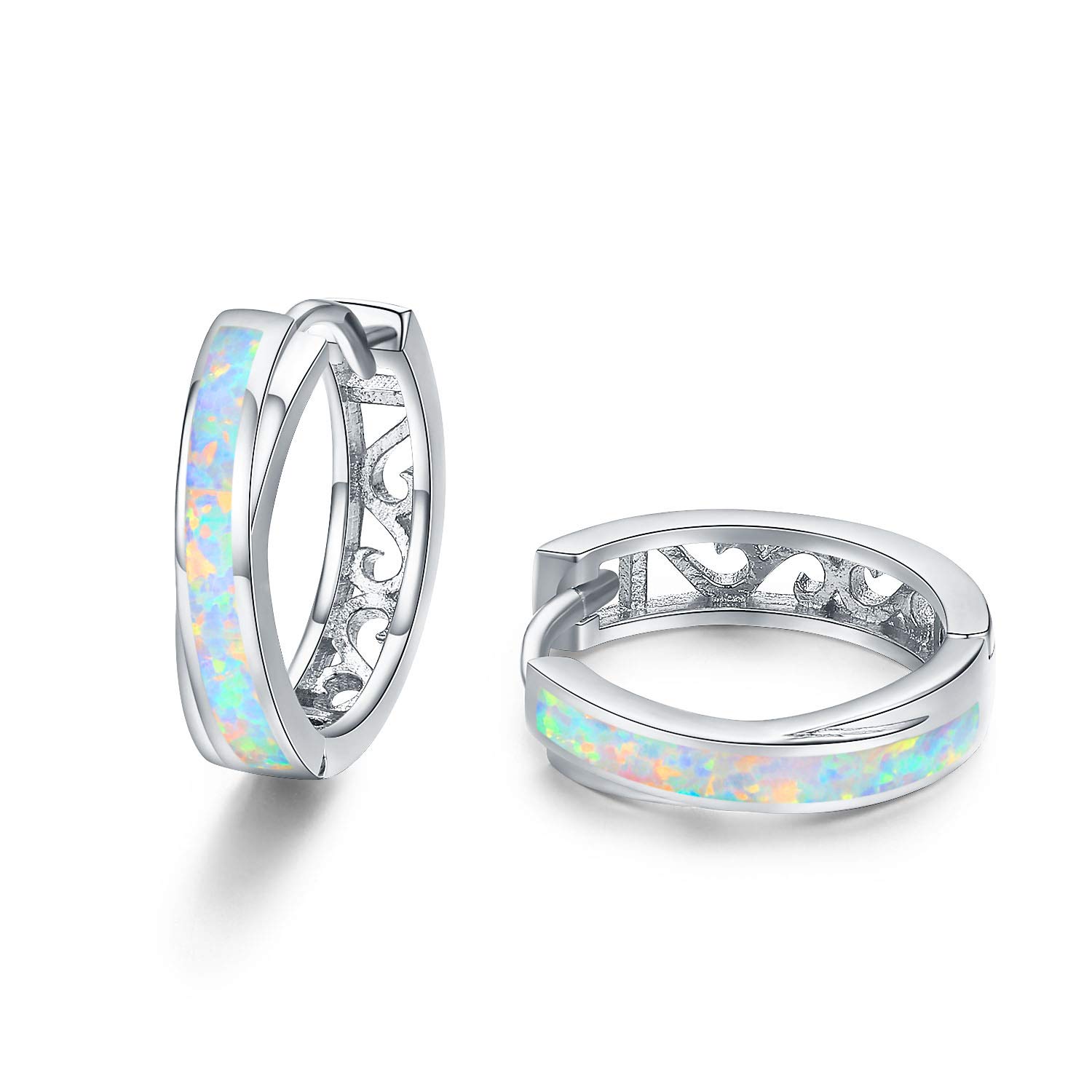 TANGPOET Hoop Earrings for women 925 Sterling Silver Opal Earrings for Girls, Sm