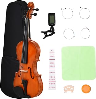 Soozier 4/4 Violin Full Size Set Maple Wood Acoustic Violin Fiddle Orange | Kit for Beginners Adults, with Rosin, Tuner, Shoulder Rest, Cleaning Cloth, Extra Strings, Hard Case
