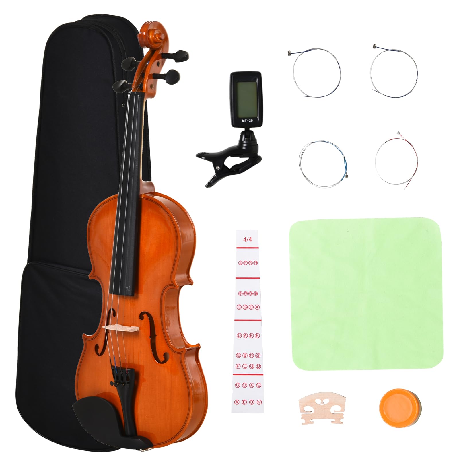 Soozier 4/4 Violin Full Size Set Maple Wood Acoustic Violin Fiddle Orange | Kit 