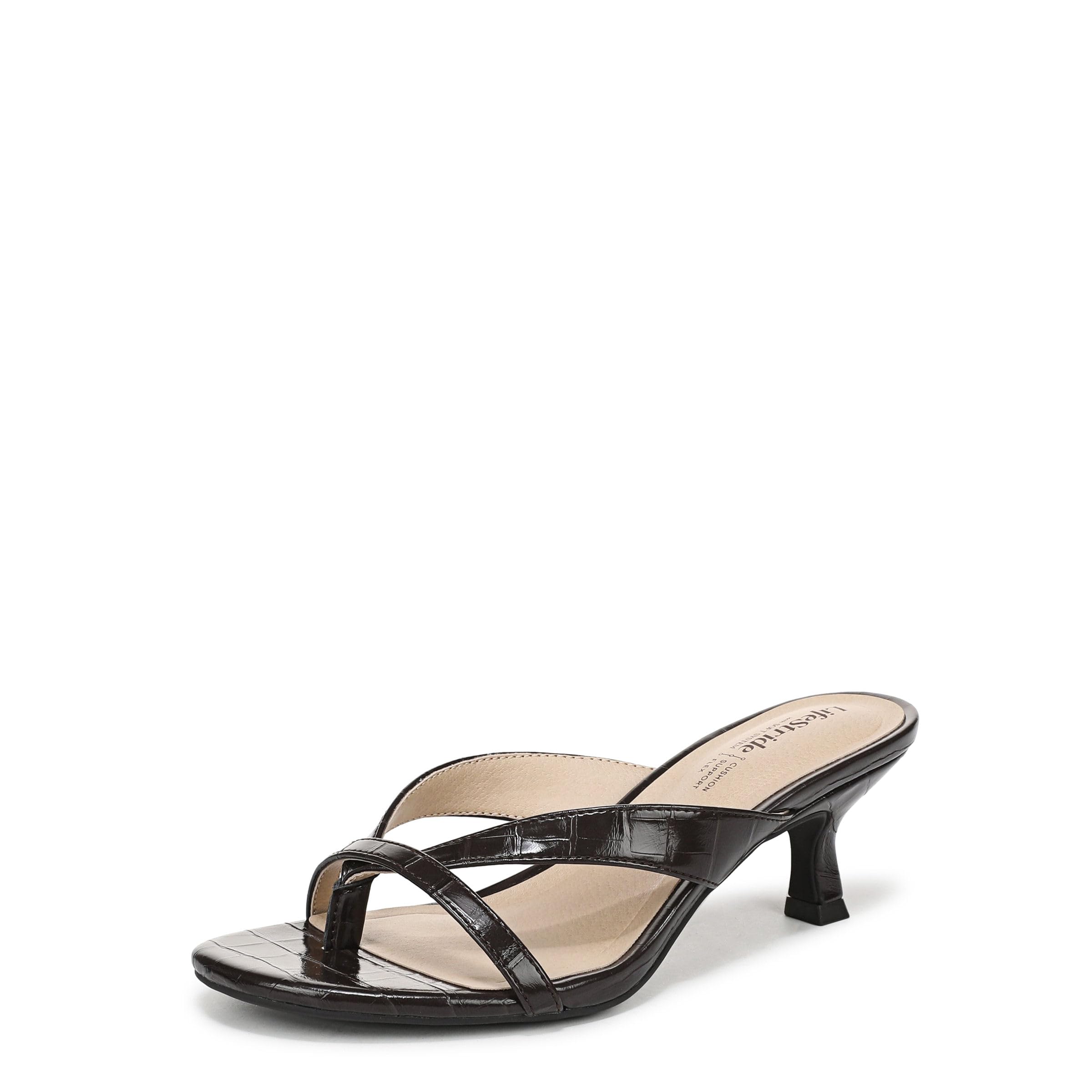 LifeStride Navine Sandales à talon pour femme, Croco au chocolat foncé, 42 EU La