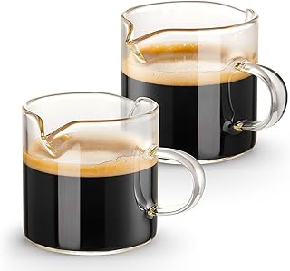 Qipecedm Espresso Cups Set of 2, 4 OZ Double Spouts Cups, Shot Glasses, Milk Cup with Handle, Clear Glass, Espresso Accessories for Machine, Small