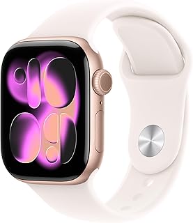 Apple Watch Series 11 [GPS 42mm] Smartwatch with Rose Gold Aluminum Case with Light Blush Sport Band - S/M., Fitness Tracker, Water Resistant (Renewed)