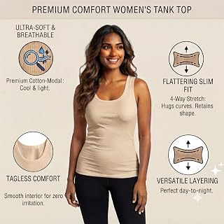 Rupa Jon Women's Camisole Tank Top, Soft Cotton Blend Cami