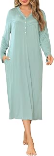 Sopesil Women's Long Nightdresses V Neck Soft Button Down Sleep Dress Ladies Classic Nightgowns Sleepwear with Pockets S-XXL
