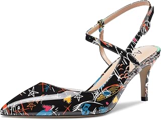 Women Slingback Pumps Ankle Strap D'Orsay Stiletto Mid Heel Close Pointed Toe Dress Shoes 2.5 Inches