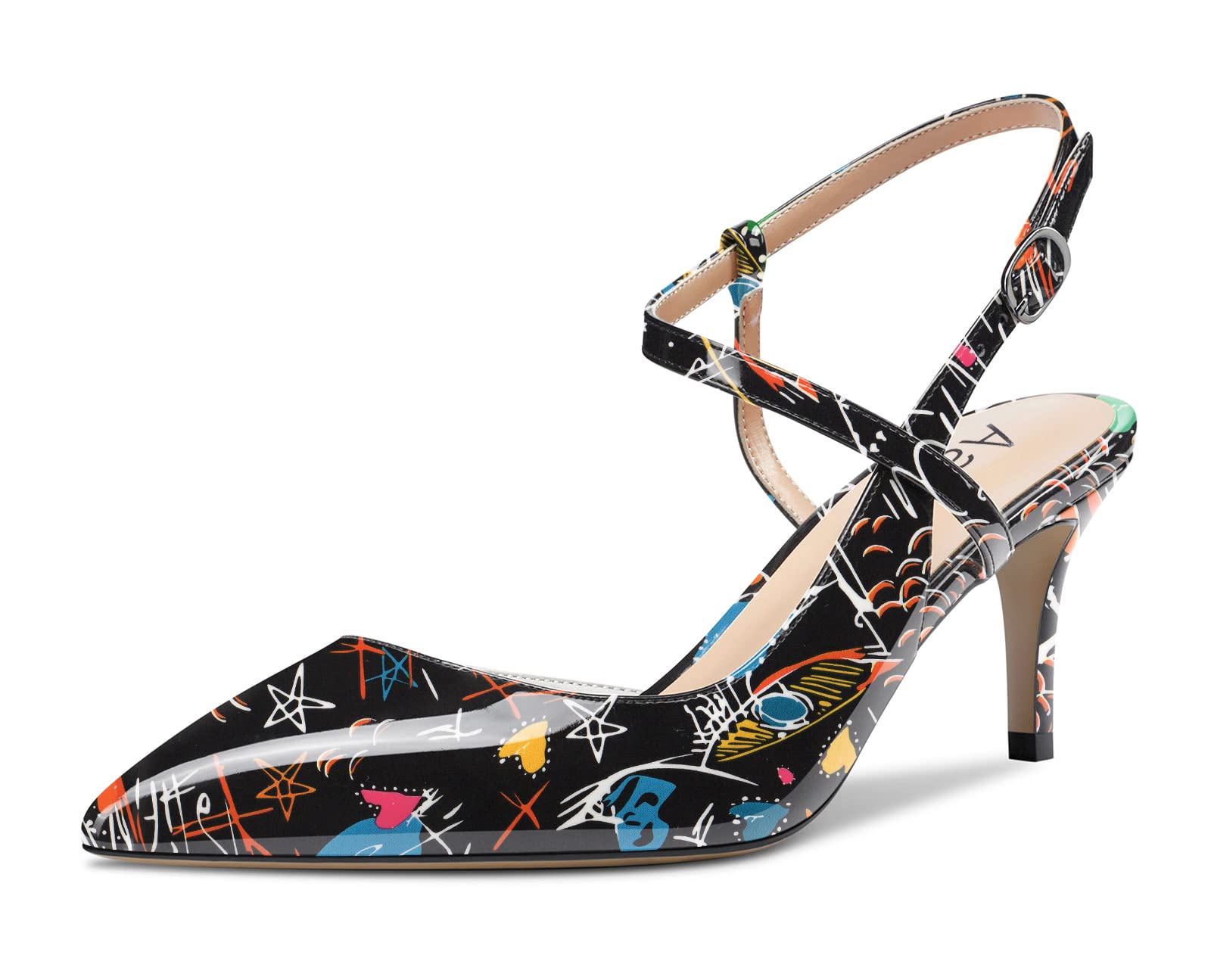 Women Slingback Pumps Ankle Strap D'Orsay Stiletto Mid Heel Close Pointed Toe Dr