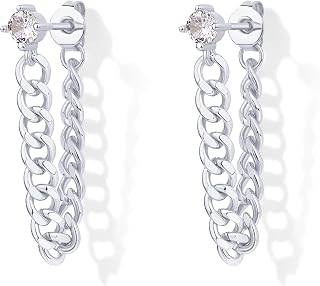 PAVOI 18K Gold Plated Dangle Chain Earrings for Women, Cubic Zirconia Studs