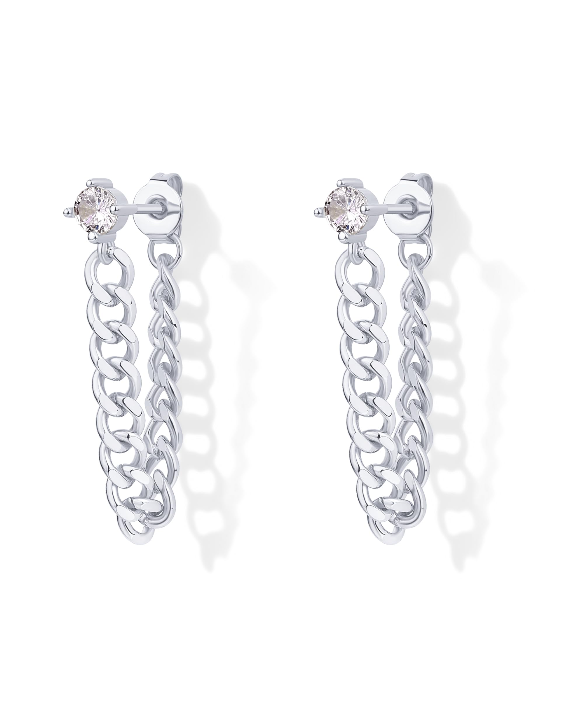 PAVOI 18K Gold Plated Dangle Chain Earrings for Women, Cubic Zirconia Studs