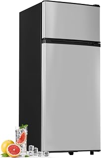 Manastin 4.5cf Mini Fridge for Dorm/Office Quiet 2-Door Adjustable | 4.5 cu ft mini fridge with separate freezer, quiet 38dB for sleep, 7-level thermostat, adj shelves, for dorm/office/kitchen.
