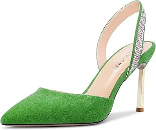 Castamere Women's High Heel Pointed Toe Pumps Slingback Slip-on Diamond Crystal 8.5 CM Heels