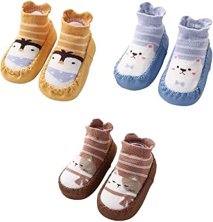 FedMois 3 Pairs Baby boys Girls Non-Skid Indoor Slipper Shoes Socks
