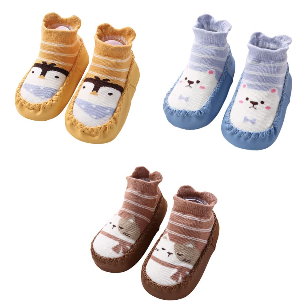 FedMois 3 Pairs Baby boys Girls Non-Skid Indoor Slipper Shoes Socks