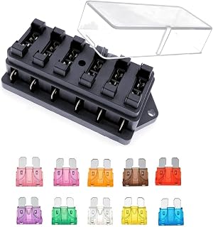 JZK BH-6P 12V 24V 32V 6 way standard blade fuse holder box board fusebox for car campervan boat and other vehicle, with 10x blade fuses